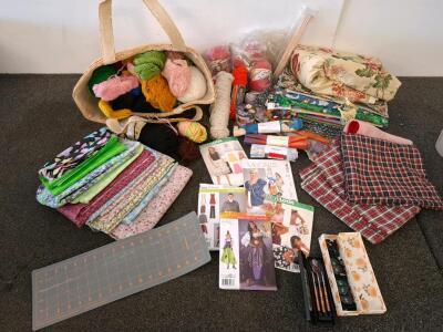 Quilter & Crafter&rsquo;s Bundle &ndash; 20+ Cotton Fabrics, 10 Yarn Skeins, Patterns, Fiskars Mat, Dart Set