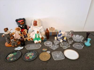 Vintage Pressed and Cut Glass Serving Dishes Lot &ndash; 10 Pieces, Starburst & Floral Patterns, Clear