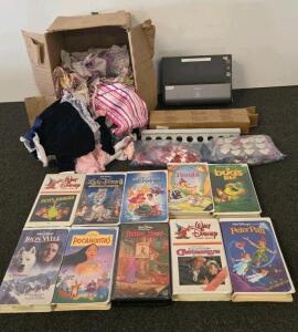 Vintage Doll Clothes Lot, Canon DR-C125 Scanner, Disney VHS Tapes, Craft Decor Bundle