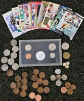 NFL Football Card Lot w/HOF Stars Brady Taylor Dorsett + U.S. Mint Coin Set & Loose Coins