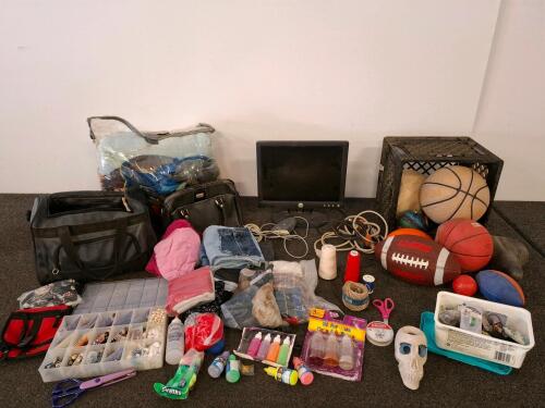 Mixed Lot of Craft Supplies and Jewelry Making Materials with Organizer, Tools & Fabrics ,monitor ( unable to test