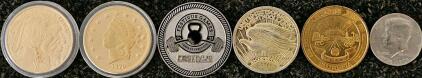 Commemorative Coin & Medal Lot &ndash; Festivus Games, Downey Centennial, Buffalo, $20 Replica, Kennedy Half