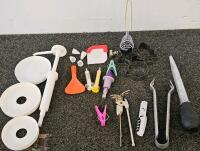 (XB) Mixed Collectible and Kitchen Lot: Legend of Zelda Shield Backpack, 3 Assorted Tupperwares, Plastic Pitcher, 3 Assorted Travel Coffee Mugs, Olaf Snowcone Maker, Popsicle Mold, Cheese Grater and Cheese Knife, Two Paring Knives, Baby Gate, 8 Sets of Co - 11