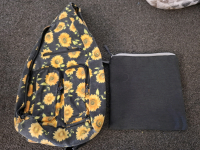 Large Miscellaneous Home Goods Lot: Sunflower Backpack, Blue Mason Jars, Tote Bags, Wall Shelf Kit - 2