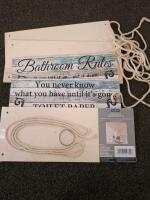 Large Miscellaneous Home Goods Lot: Sunflower Backpack, Blue Mason Jars, Tote Bags, Wall Shelf Kit - 5