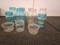 Large Miscellaneous Home Goods Lot: Sunflower Backpack, Blue Mason Jars, Tote Bags, Wall Shelf Kit - 7