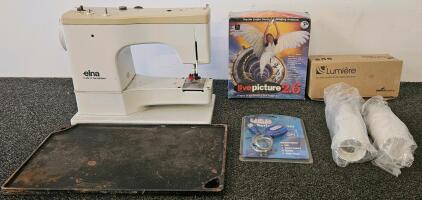 Vintage Elna Supermatic Sewing Machine, Swiss-Made, Free Arm, Stitch Cams. USB Serial adapter, Cast iron Lodge griddle and more
