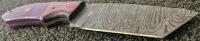Damascus Steel Fixed-Blade Knife with Purple Wood Handle and Leather Sheath - 2