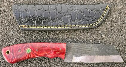 Custom Fixed-Blade Tanto Knife, Resin Handle, 3.75" Blade, Full Tang, Embossed Leather Sheath