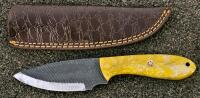 Custom Fixed Blade Knife with Yellow Marbled Handle and Leather Sheath