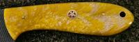 Custom Fixed Blade Knife with Yellow Marbled Handle and Leather Sheath - 3