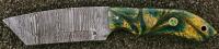 Custom Damascus Cleaver-Style Knife, Resin Handle, Mosaic Pin, Leather Sheath, Decorative Finish - 2