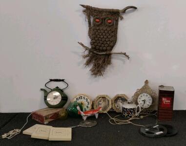 Kodak Super 8 200 ft. Movie Reels with Original Boxes, vintage clocks (power on) glassware and more.
