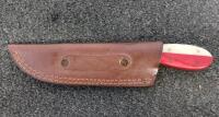 Custom Texas Flag Fixed Blade Knife, 4.5" Blade, Leather Sheath, Star Inlay Handle - 4