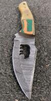 Custom Damascus-Style Fixed Blade Knife, Bear Cutout, Mosaic Pin, Faux Croc Sheath, 8.5" - 3