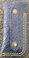 Damascus Folding Pocket Knife, 3" Blade, Blue Wood Handle, Leather Sheath, Clip Point - 4