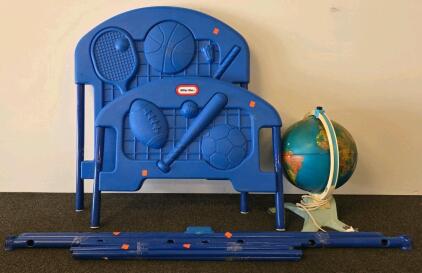 Little Tikes Sports Themed Toddler Bed &ndash; Blue Plastic Frame with Metal Rails. W/ Kids Globe