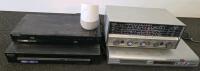 Hallicrafters Radio S-120, Samsung BD-P1590, Sony RDR-GX255, Philips DVD, Google Home. (XB)