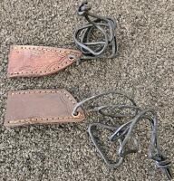 Mini Damascus Steel Keychain Knives Set, Leather Sheaths, Drop Point & Cleaver, Hardwood Handles - 4