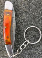 Custom Fixed Blade Skinner Knife and Mini Folding Keychain Knife, Colorful Handles, Leather Sheath - 2