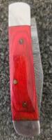 Damascus Steel Folding Pocket Knives with Red Wood Handles and Leather Sheaths - 6