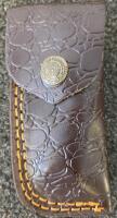Damascus Steel Folding Pocket Knives with Red Wood Handles and Leather Sheaths - 8