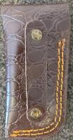 Damascus Steel Folding Pocket Knives with Red Wood Handles and Leather Sheaths - 9