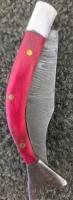 Damascus Steel Folding Pocket Knives with Red Wood Handles and Leather Sheaths - 10