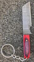 Miniature Damascus Keychain Knives Set &ndash; Dyed Wood & Bone Handles, Leather Sheath, 3 Piece - 7