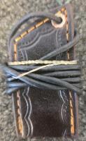 Miniature Damascus Keychain Knives Set &ndash; Dyed Wood & Bone Handles, Leather Sheath, 3 Piece - 10