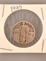 1929 Standing Liberty Quarter, 90% Silver, Circulated, No Mint Mark, 24.3MM - 2