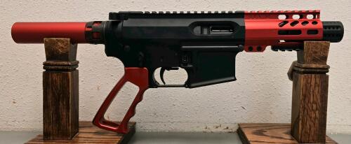 Palmetto State Armory PA-15 9mm AR Pistol, Black/Red Anodized, 4" Barrel, Serial SCD583777