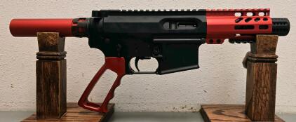 Palmetto State Armory PA-15 9mm AR Pistol, Black/Red Anodized, 4" Barrel, Serial SCD583777