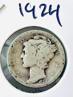 1924 Mercury Dimes, 90% Silver Coins, Winged Liberty Head, Two-Coin Lot, Circulated Condition - 3