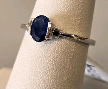 Sterling Silver Oval Blue Sapphire Ring, 1.07ct Gemstone, US Size 6.5, 1.8g, K12ES