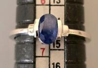 Sterling Silver Oval Blue Sapphire Ring, 1.07ct Gemstone, US Size 6.5, 1.8g, K12ES - 5