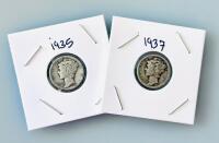 1935 & 1937 Mercury Dimes, 90% Silver, U.S. One Dime Coins, Circulated, Weinman Design