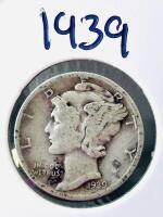 1939 & 1944 Mercury Dimes USA, 90% Silver, Winged Liberty Head - 2