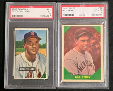 1951 Bowman Clyde Vollmer #91 & 1960 Fleer Bill Terry #52 PSA-Graded Baseball Cards