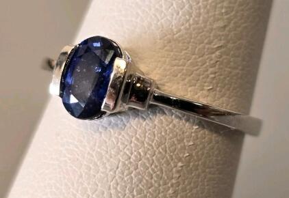 Sterling Silver Oval Blue Sapphire Ring, 1.00 Carat, Size 6.5, Bezel Set, 1.86g, K12E2