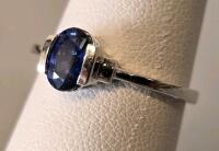 Sterling Silver Oval Blue Sapphire Ring, 1.00 Carat, Size 6.5, Bezel Set, 1.86g, K12E2