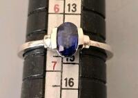 Sterling Silver Oval Blue Sapphire Ring, 1.00 Carat, Size 6.5, Bezel Set, 1.86g, K12E2 - 5