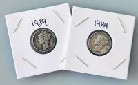 1939 & 1944 Mercury Silver Dimes &ndash; 90% Silver, Winged Liberty Design, 2-Coin Lot