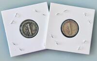 1939 & 1944 Mercury Silver Dimes &ndash; 90% Silver, Winged Liberty Design, 2-Coin Lot - 4