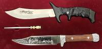 Wildlife Etched Stainless Hunting Knife Display Set, 6 Knives + Sharpening Rod, Wood Case - 2