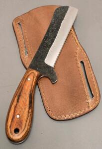 Custom Handmade Fixed-Blade Knife, 5.5" High-Carbon Steel Blade, Hardwood Handle, Leather Sheath