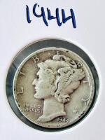 1944 & 1945 Mercury Dimes, Liberty Head, 90% Silver, U.S. Ten Cent Coins, Circulated - 2
