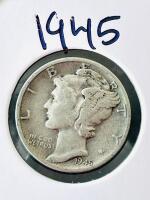 1944 & 1945 Mercury Dimes, Liberty Head, 90% Silver, U.S. Ten Cent Coins, Circulated - 3