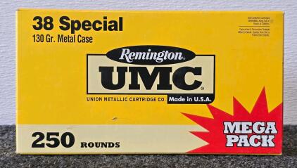 Remington UMC .38 Special 130 Grain MC, 250 Rounds, Brass Case, Mega Pack, Made in USA