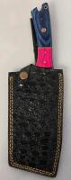 Damascus Steel Cleaver Knife, Pink & Blue Stabilized Wood Handle, Custom Sheath, Full Tang - 4